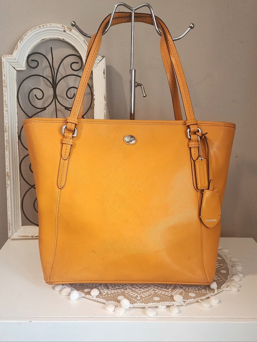 Coach Orange Crossgrain Leather Tote with Hang Tag